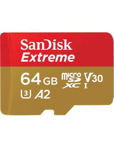 Se SANDISK MicroSDXC Extreme 64GB 160/60MB/s A2 C10 V30 UHS-I U3 hos RobotterOnline.dk
